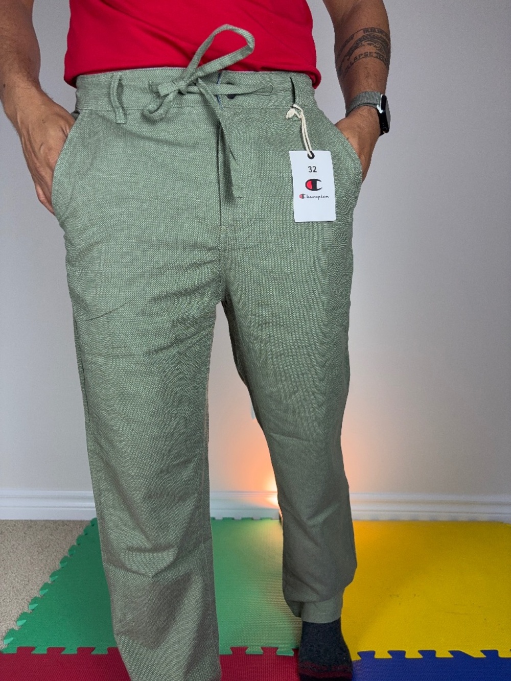 NWT Champion Casual Oxford Cotton Sage Green Drawstring Trousers C$42